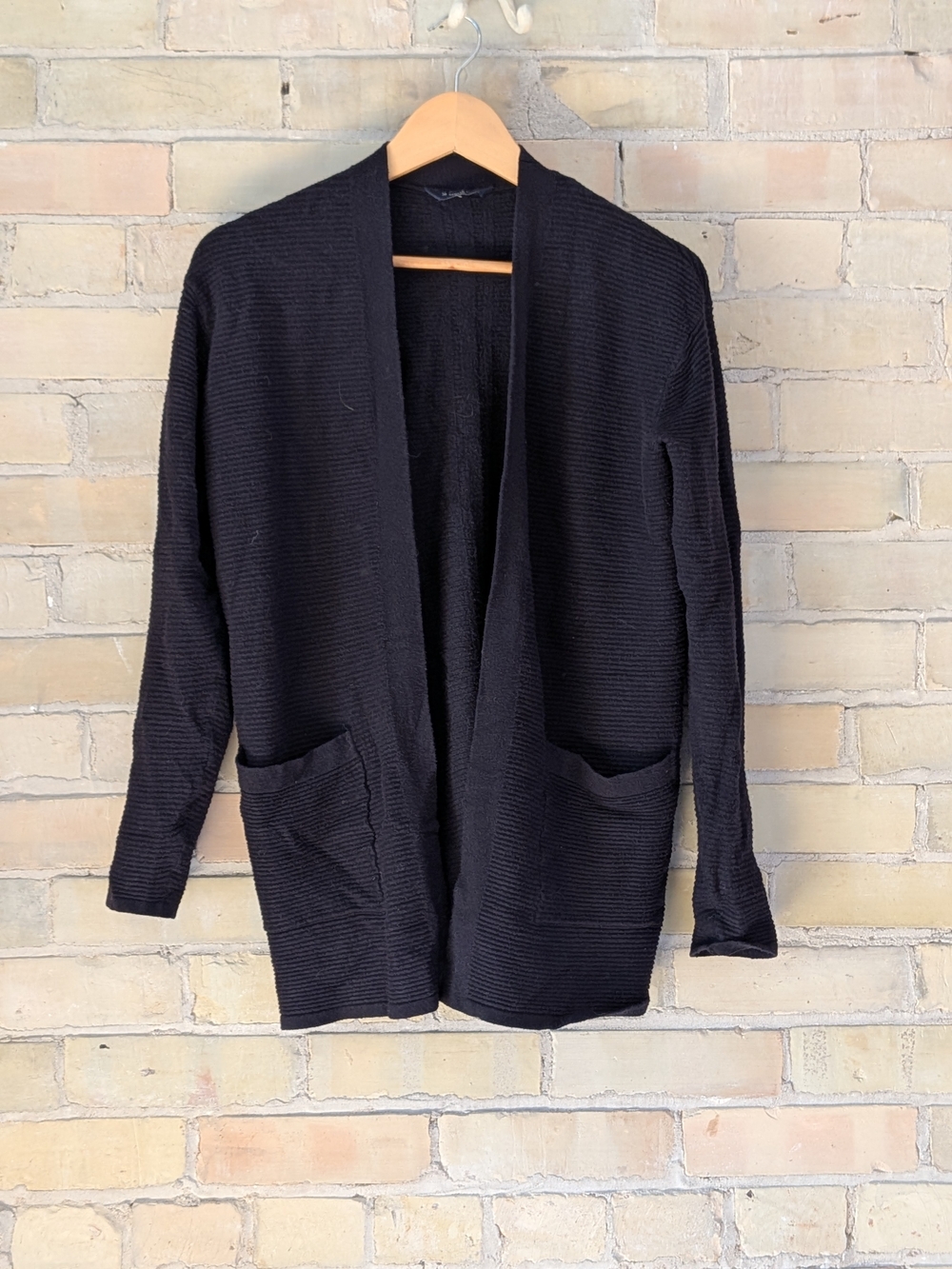 Denver Hayes Black Open Front Ribbed Cardigan